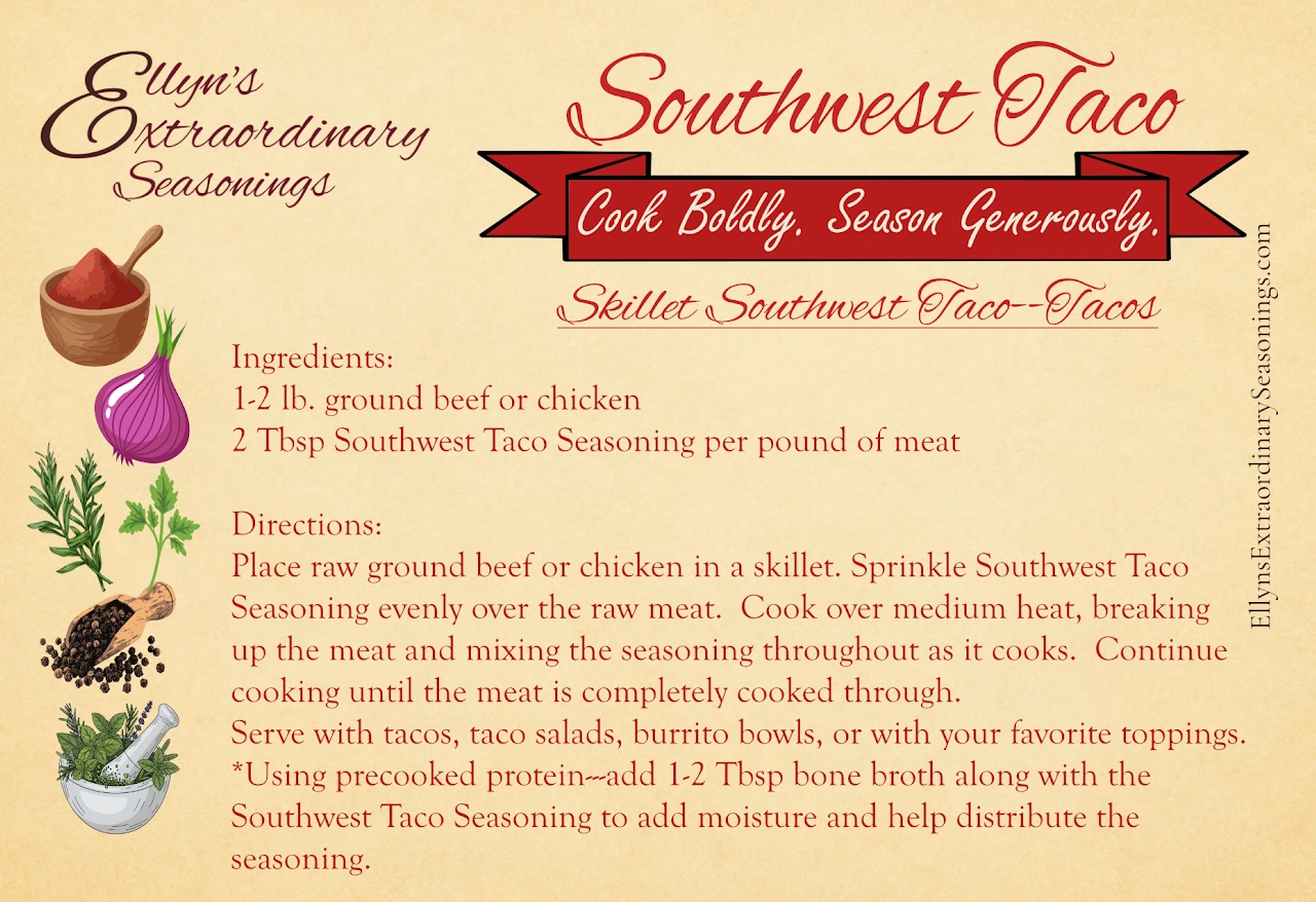 Skillet Southwest Taco--Tacos — original recipe card