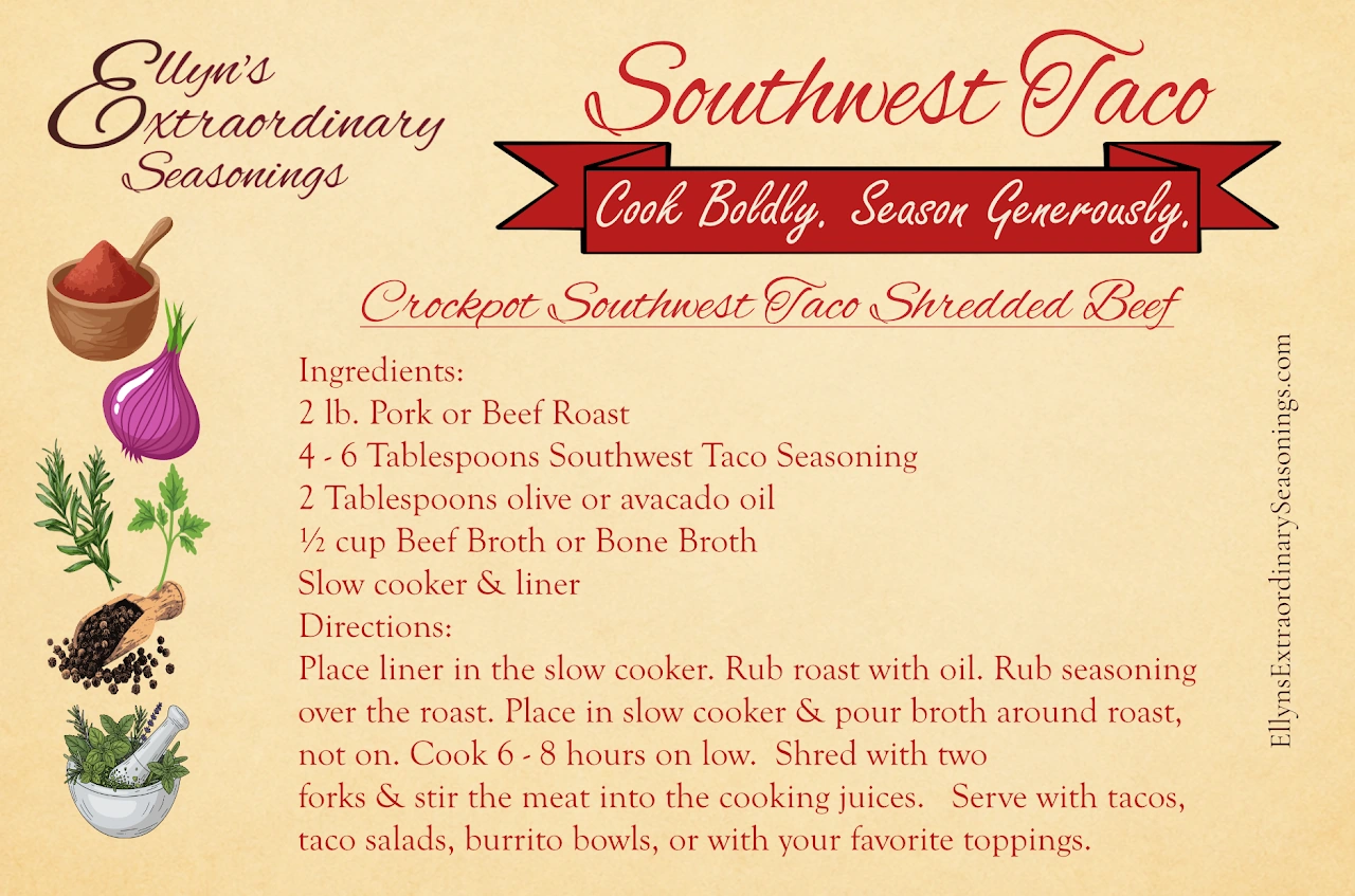 Crockpot Southwest Taco Shredded Beef — original recipe card